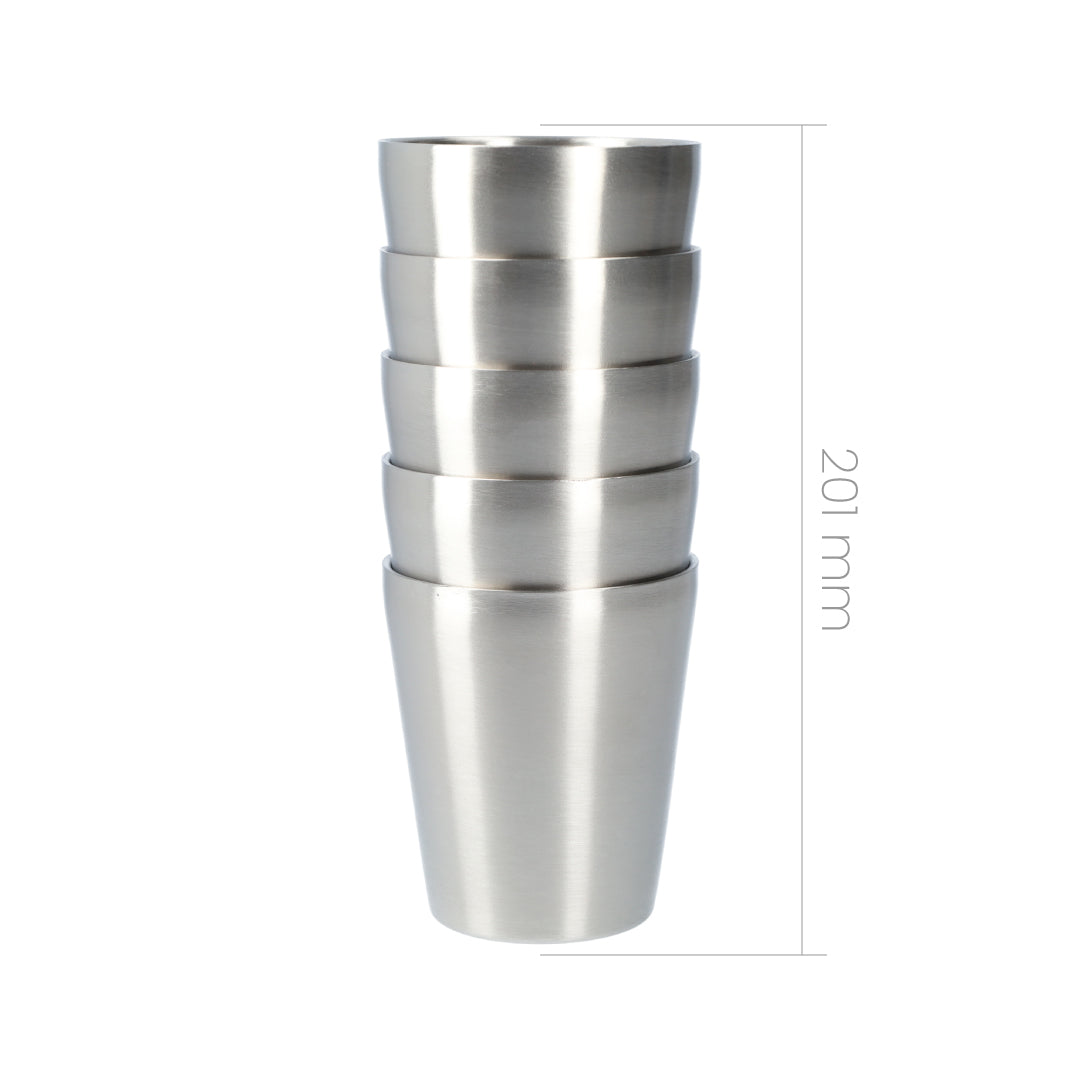 Dubbelwandige RVS beker (5 stuks!) - Industriële stijl - Zilver - 300ml